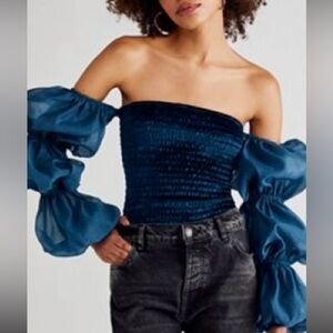 Elegant Off-Shoulder Blue Blouse